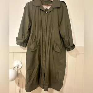 Gallery‎ Olive Green Coat vintage chic pinstriped interior size 12